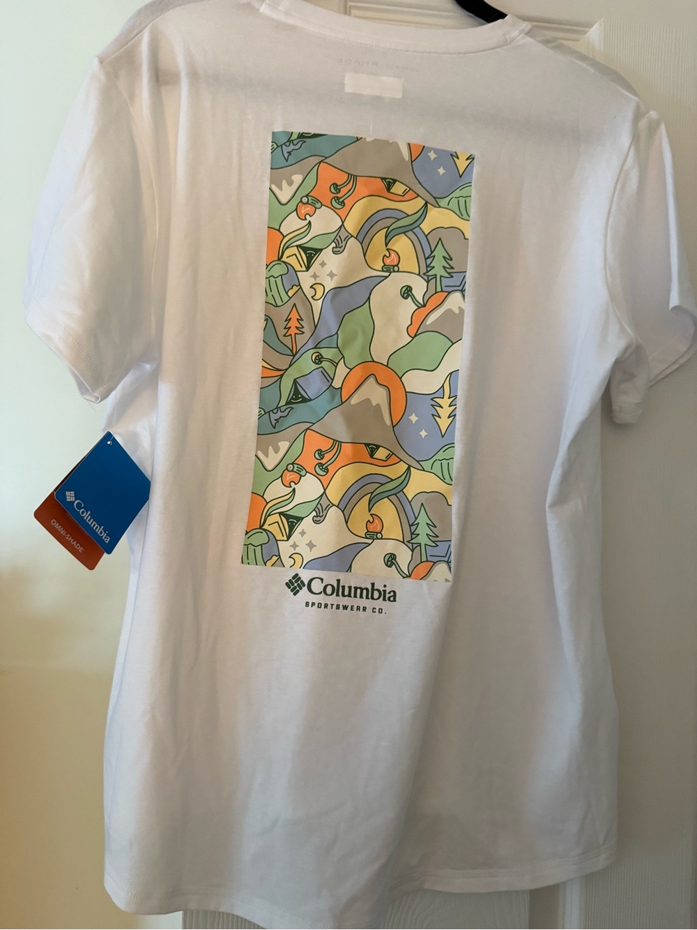 Women’s Columbia White Omi-ShadeTee with Colorful Nature Graphic